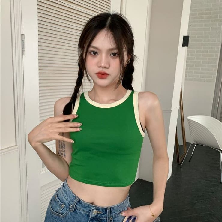 リンガータンクトップ 韓国 海外 クロップド丈 レディース 衣装 ダンス
