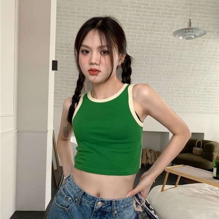 リンガータンクトップ 韓国 海外 クロップド丈 レディース 衣装 ダンス