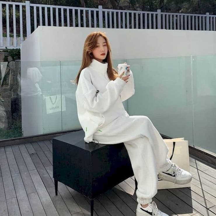 ハーフジップニットセットアップ ダンス 韓国 レディース[品番