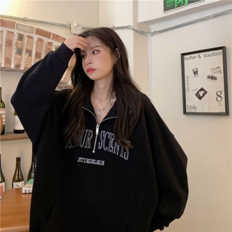 PRIVEVE×かれん　ハーフジップスウェット　ブラック PRIVEVE×かれんハーフジップスウェット②