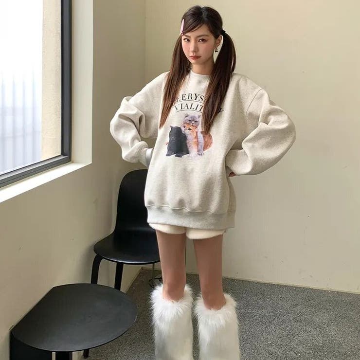 キャットプリントスウェット トレーナー 韓国 ストリート