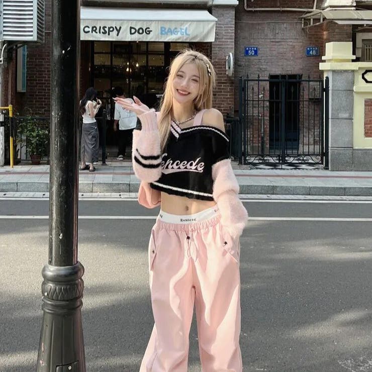 切り替えショートトップス 韓国 ストリート 短丈 クロップド丈 肌見せ