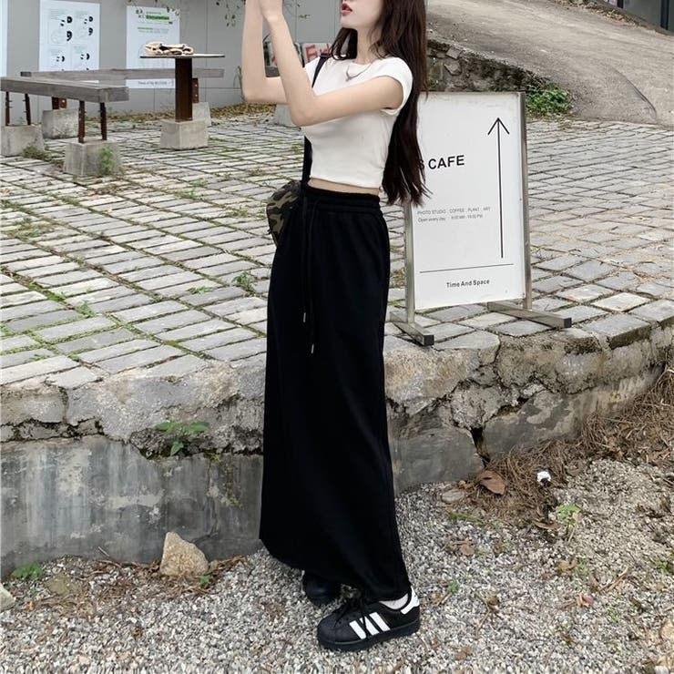 切りっぱなしスウェットロングスカート 韓国 ストリート