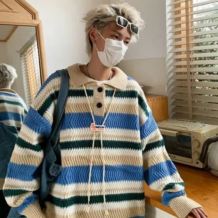 カラフルボーダーニット 韓国 ストリート[品番：ATYW0002295