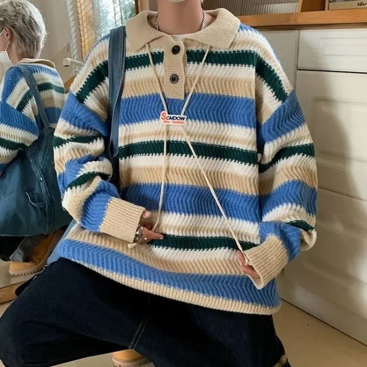 NEW ARRIVAL BRITISH カラフルボーダーPt カラフルボーダーニット 韓国 ストリート[品番：ATYW0002295