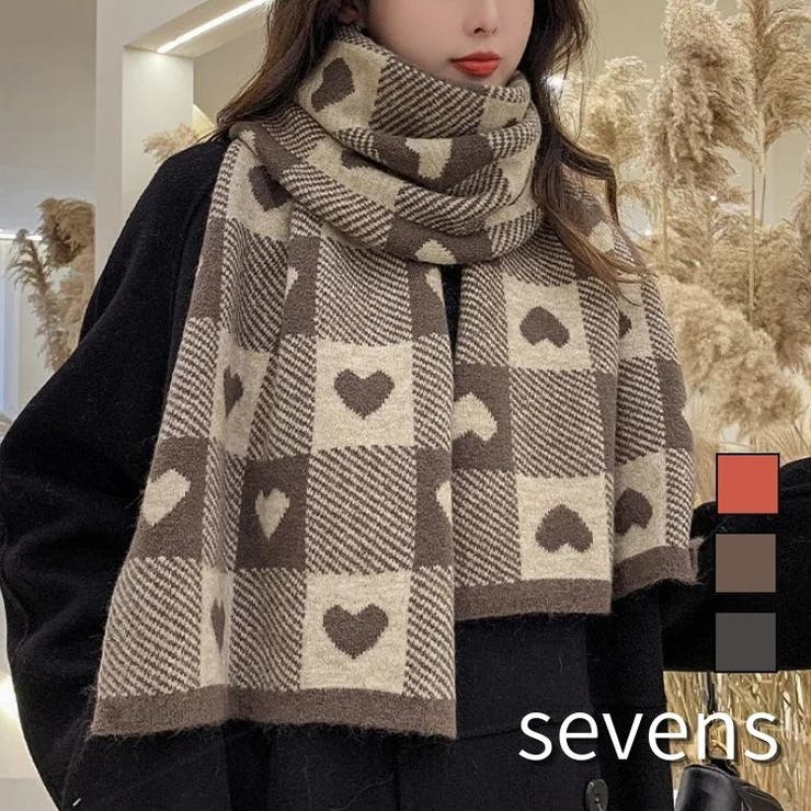 ハートチェックマフラー ガーリー フェミニン 防寒 レディース[品番