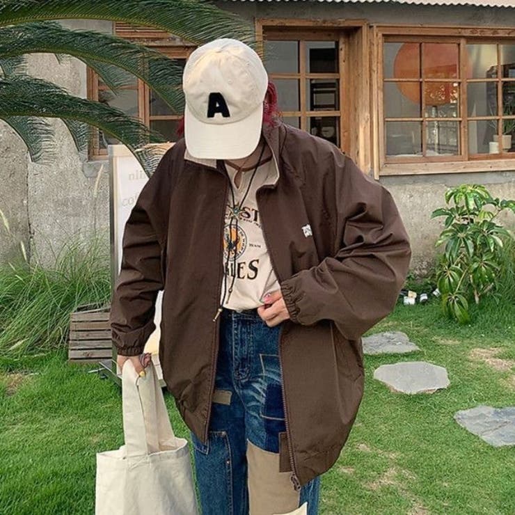 ワンポイントブルゾン 韓国 メンズライク 古着ライク レディース