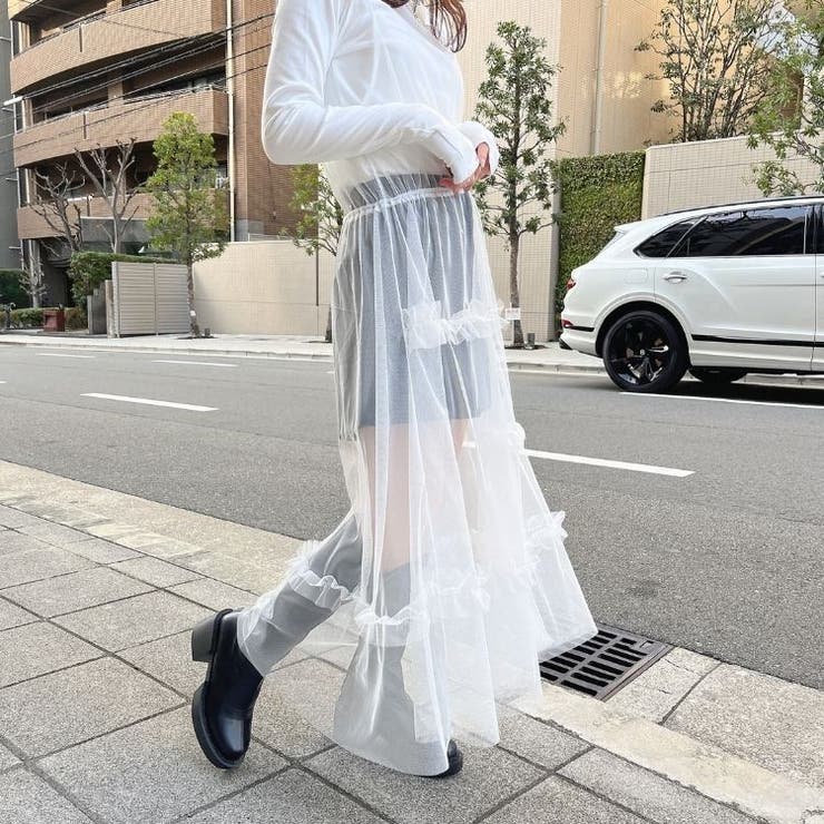 チュールキャミワンピース レイヤード シースルー レディース [品番