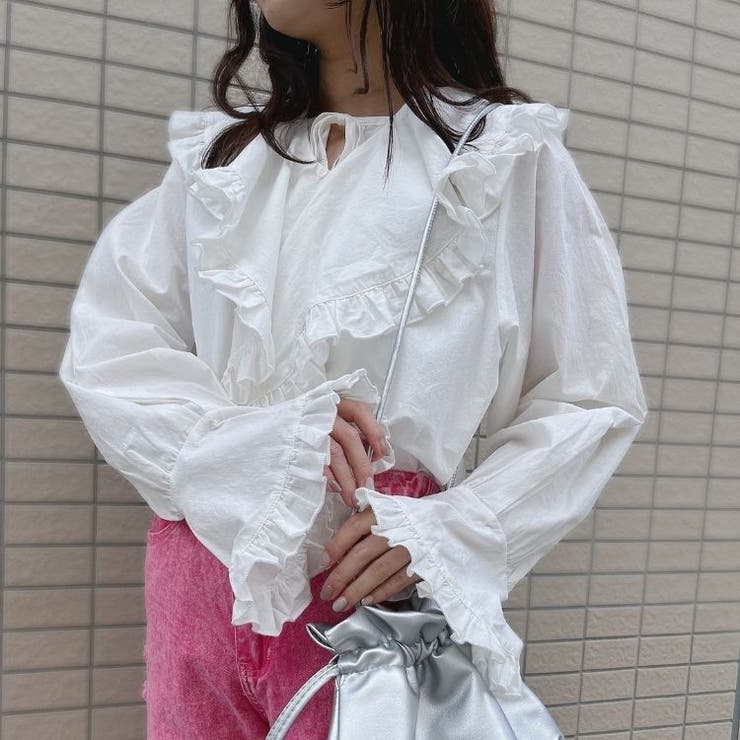 ビッグカラーフリルブラウス レディース フェミニン ガーリー 2way