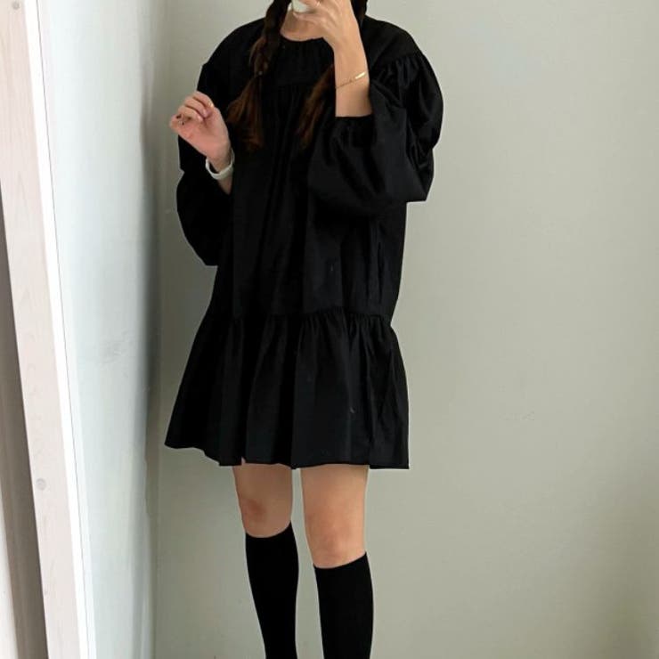 ミニ丈ティアードワンピース 韓国 レディース [品番