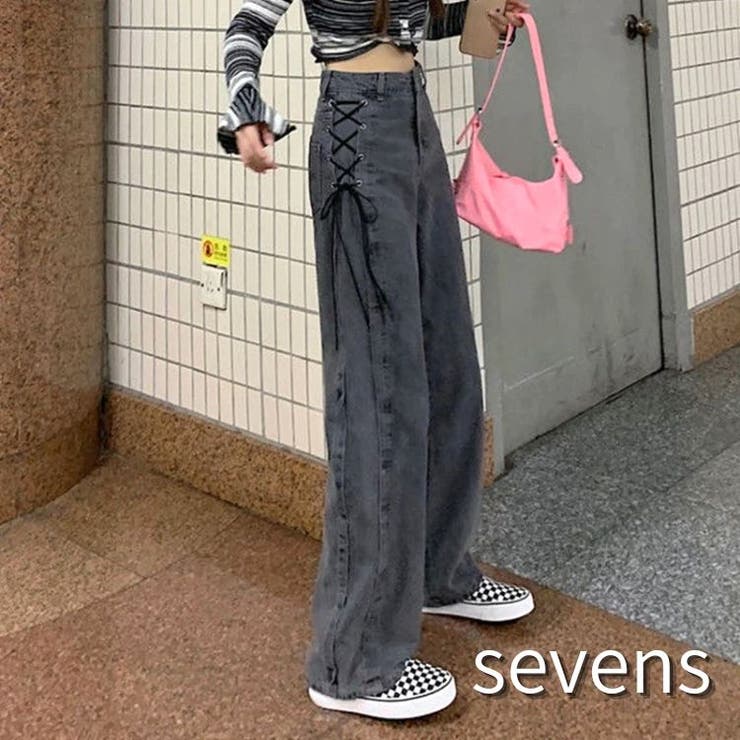サイドリボンデニムパンツ 韓国 ストリート リボンモチーフ