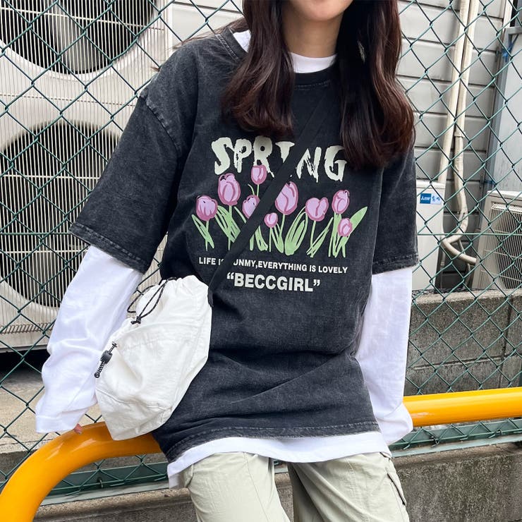 チューリップTシャツ 韓国 ストリート ユニセックス ピグメント メンズ
