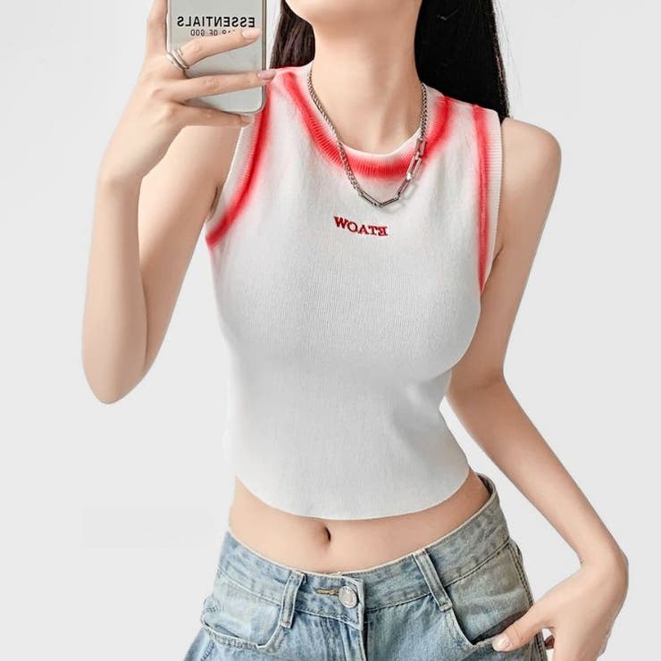 スプレーラインタンクトップ 韓国 ストリート[品番：ATYW0002561