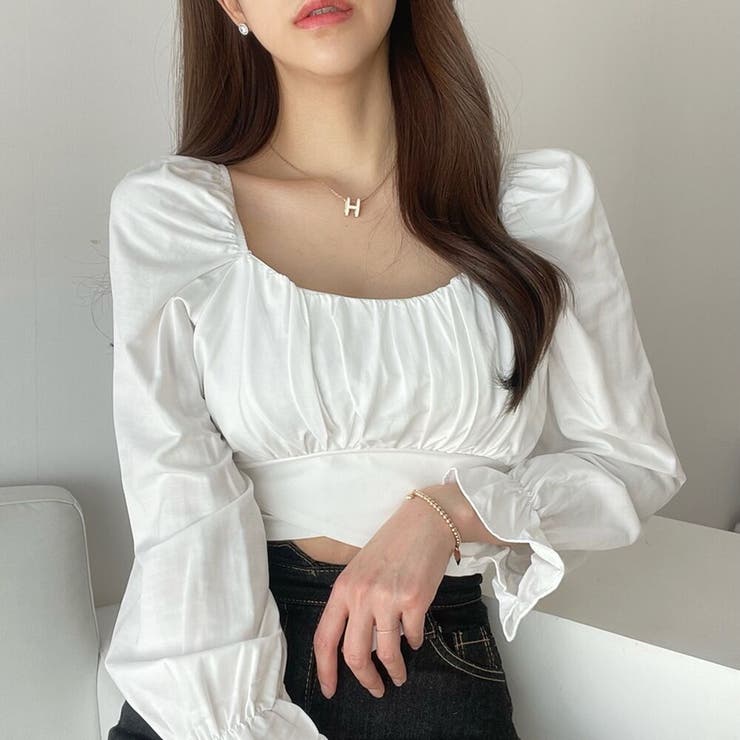 バックリボントップス 韓国 ガーリー[品番：ATYW0001984]｜sevens