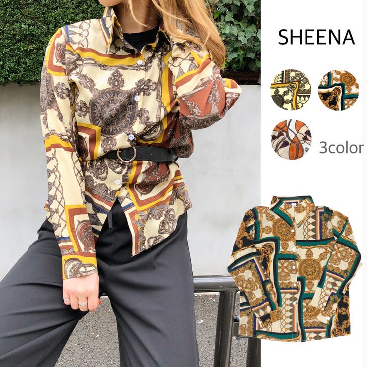 スカーフ柄ブラウス 春 夏 ブラウス トップス スカーフ プリント 品番 Shnw Sheena シーナ のレディースファッション通販 Shoplist ショップリスト