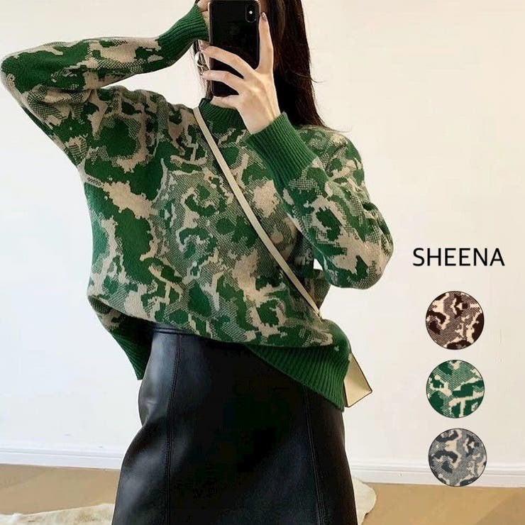 迷彩柄ニットトップス 韓国 秋 冬 トップス ニット 柄 迷彩 カジュアル 品番 Shnw Sheena シーナ のレディース ファッション通販 Shoplist ショップリスト