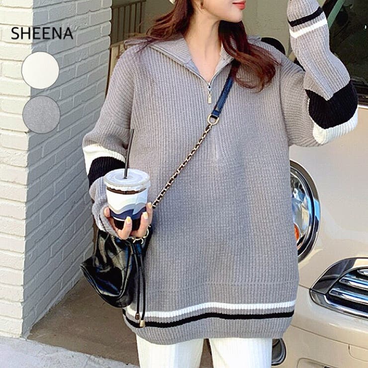 配色ハーフジップニットトップス 韓国 秋 品番 Shnw Sheena シーナ のレディースファッション通販 Shoplist ショップリスト