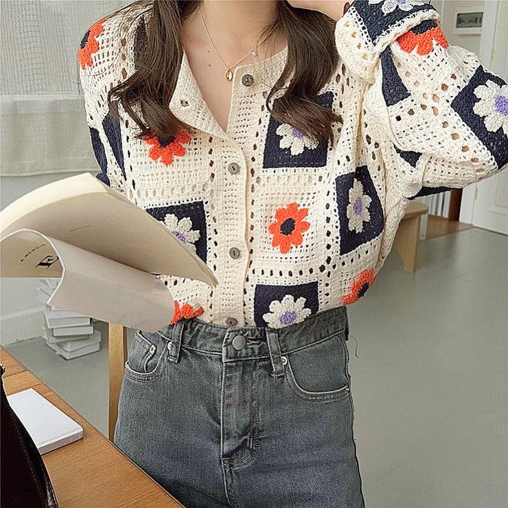 ヴィンテージ　花柄　ショートオール forksy.（フォルクシー）の「【forksy.】小花柄ワッフルメロー