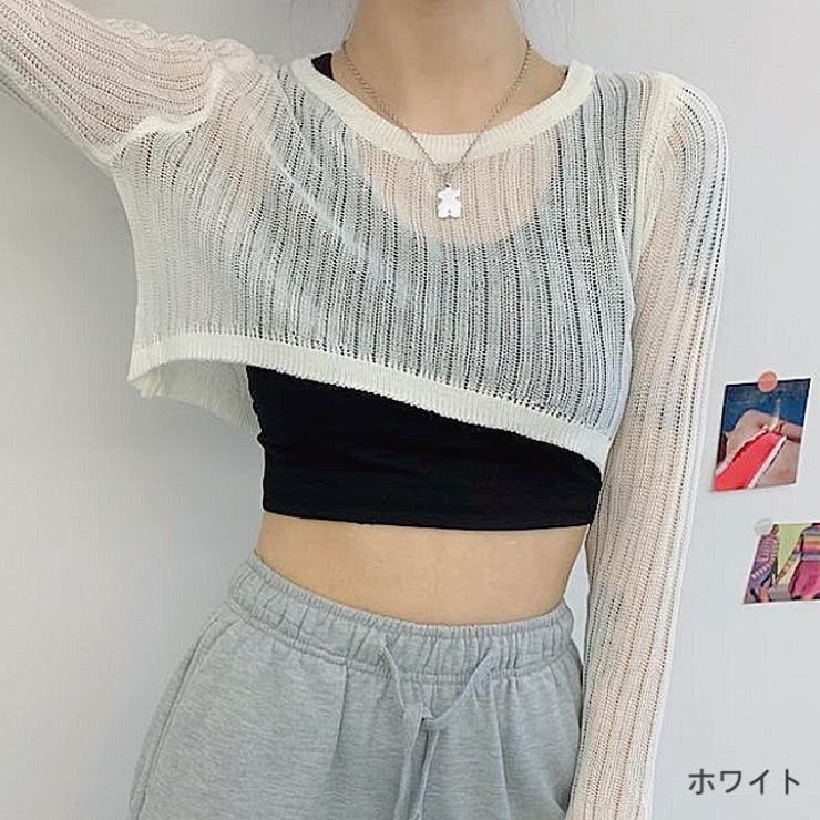 スーパーショートシアーニットトップス 春夏 韓国ファッション