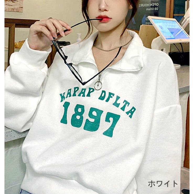 フロントプリントハーフジップショートトップス 春夏 韓国