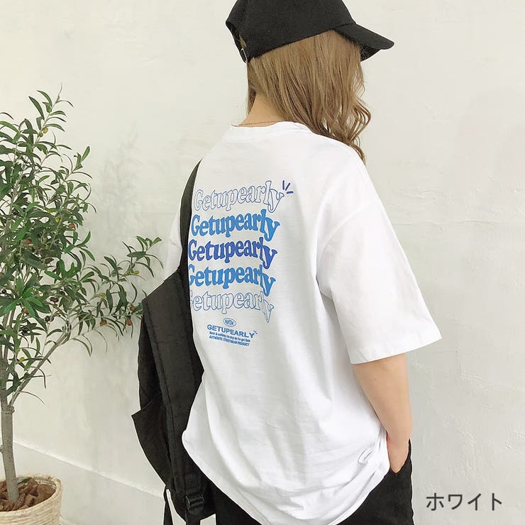 GetupearlyバックプリントTシャツ 春夏 韓国ファッション[品番