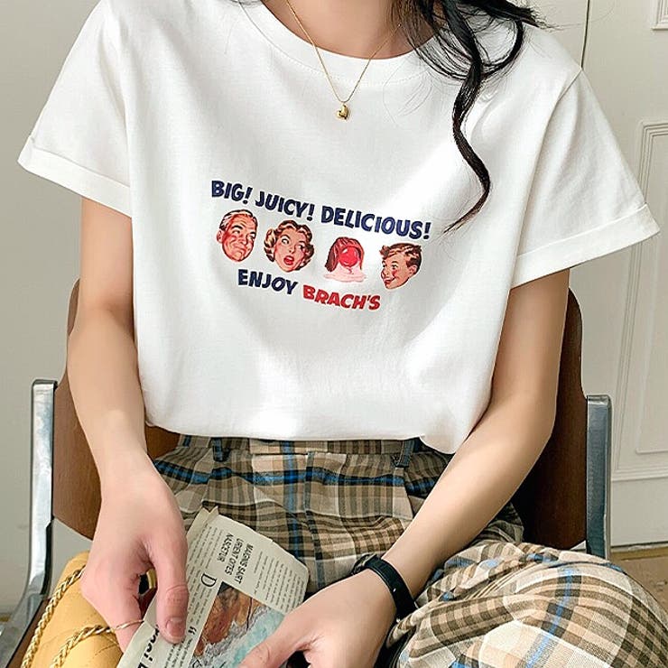 アメリカンレトロプリントTシャツ 春夏 韓国ファッション