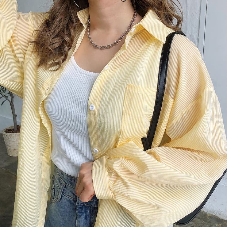 ブラウス シャツ ボリューム袖シアーストライプシャツ レディース She's Closet ブラウス シャツ ボリュームスリーブショート丈
