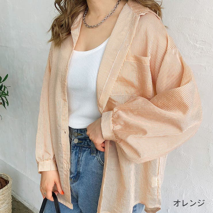 ブラウス シャツ ボリューム袖シアーストライプシャツ レディース She's Closet ブラウス シャツ ボリュームスリーブショート丈