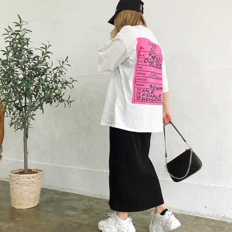 バックタグプリントルーズTシャツ 春 夏[品番：SHNW0006923