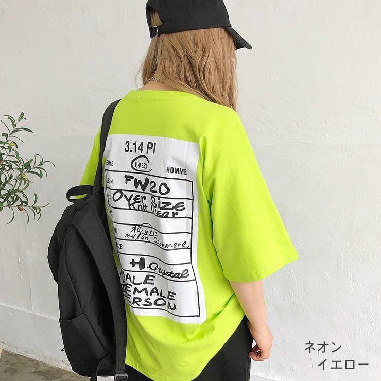 バックタグプリントルーズTシャツ 春 夏