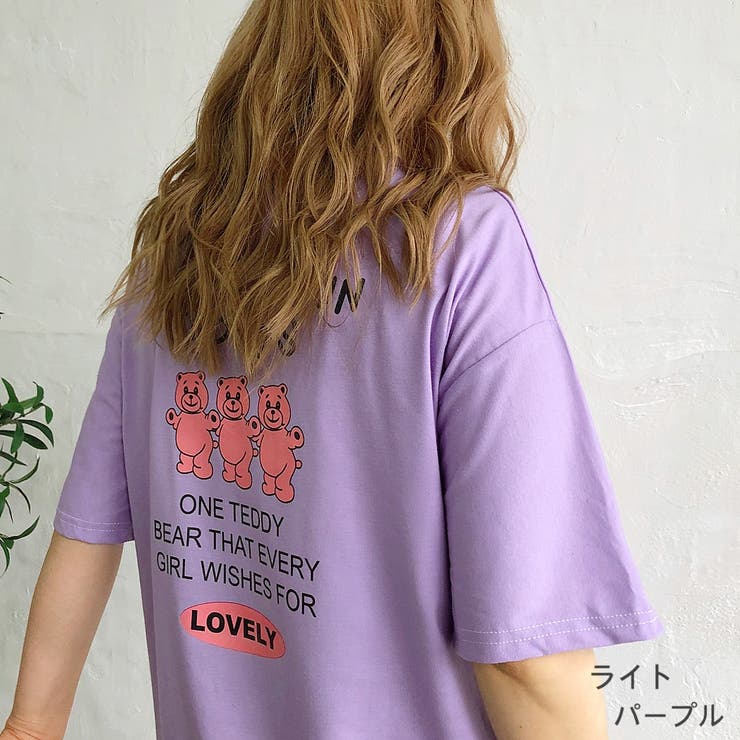 バックミニbearプリントルーズTシャツ 春 夏[品番：SHNW0006925