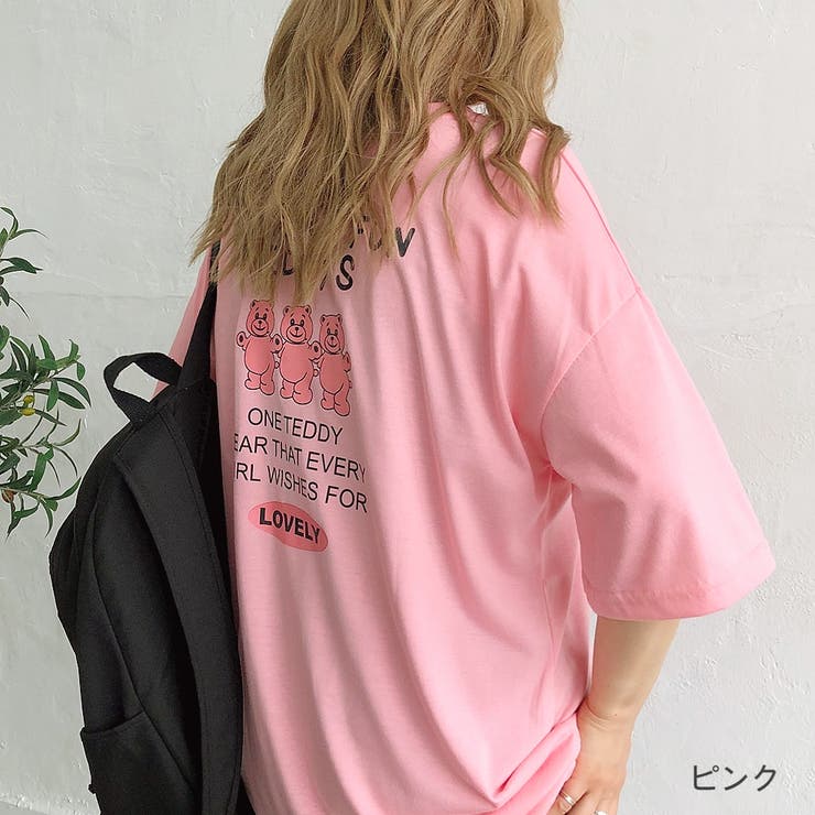 バックミニbearプリントルーズTシャツ 春 夏[品番：SHNW0006925