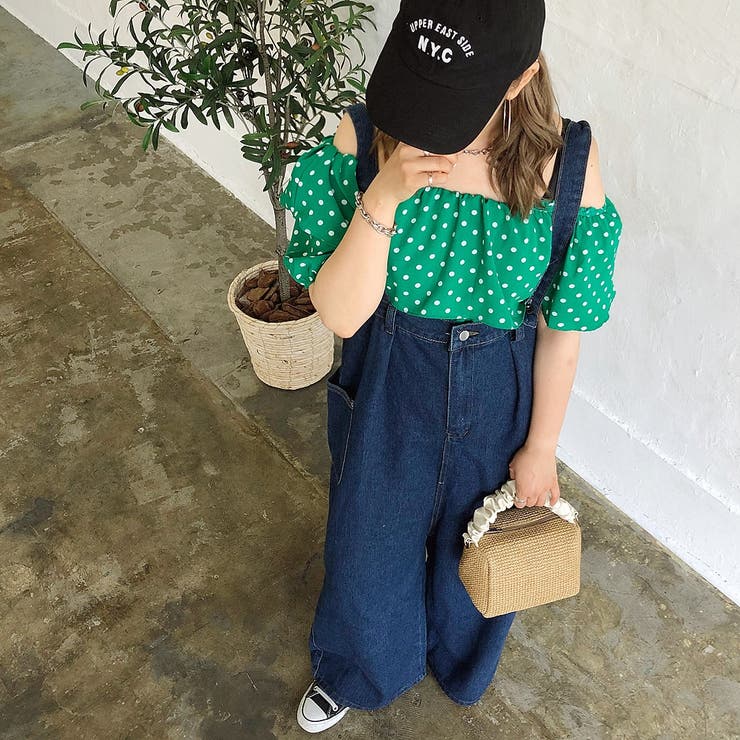 ドット柄フリルオフショルダートップス 春 夏[品番：SHNW0007026