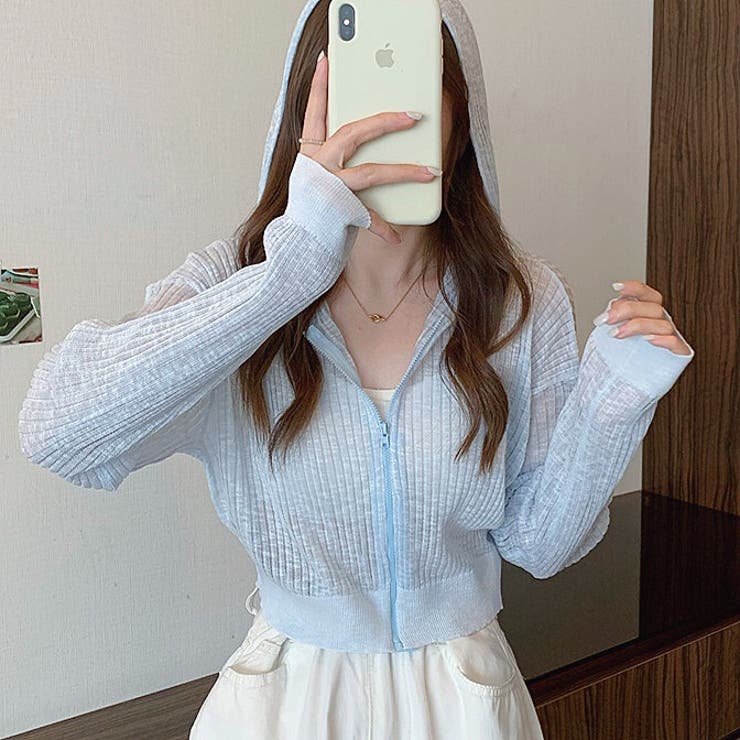 クロップド丈サマーニットシアーフーディー 春 夏 | SHEENA  | 詳細画像11 