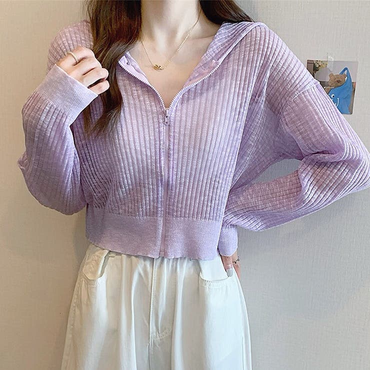 クロップド丈サマーニットシアーフーディー 春 夏 | SHEENA  | 詳細画像13 