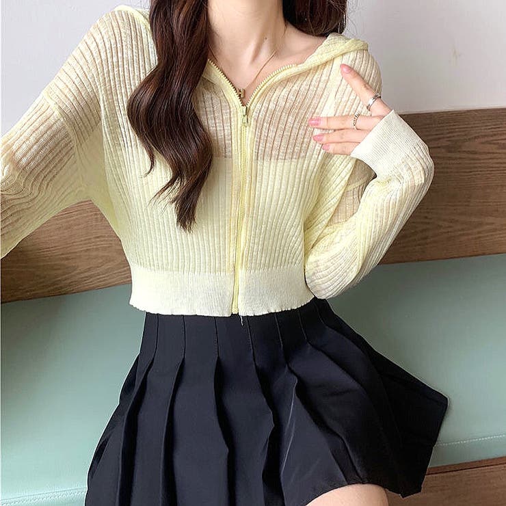 クロップド丈サマーニットシアーフーディー 春 夏 | SHEENA  | 詳細画像19 