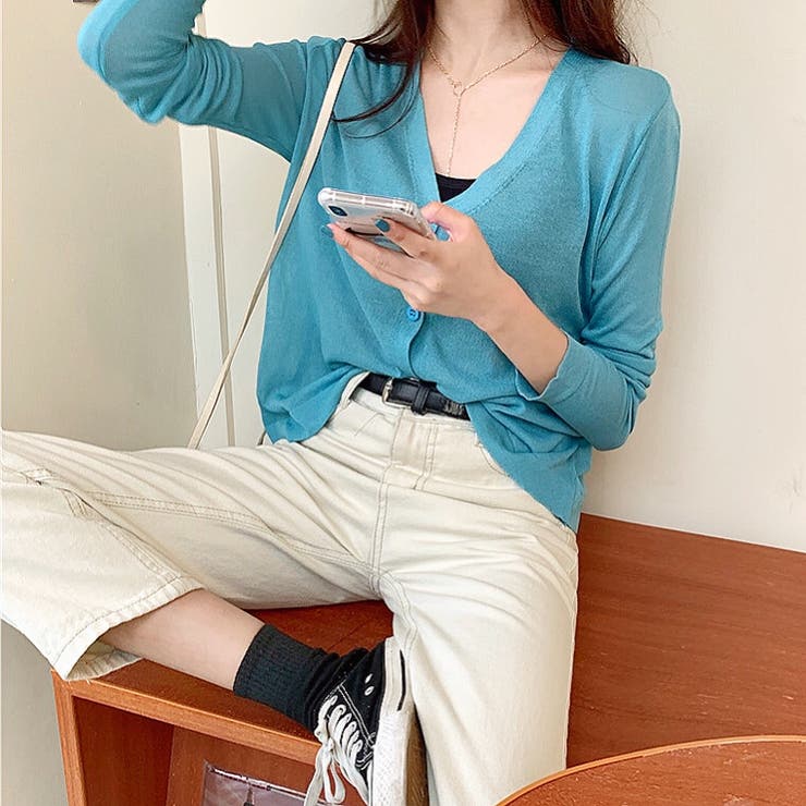 クロップド丈サマーニットカーディガン 夏 韓国ファッション