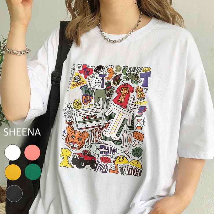 カラーイラストプリントTシャツ 夏 韓国 | SHEENA  | 詳細画像1 