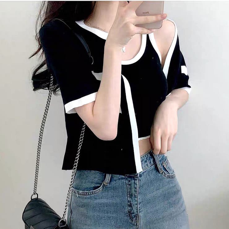 バイカラー半袖サマーニットアンサンブル 夏 韓国 | SHEENA  | 詳細画像14 