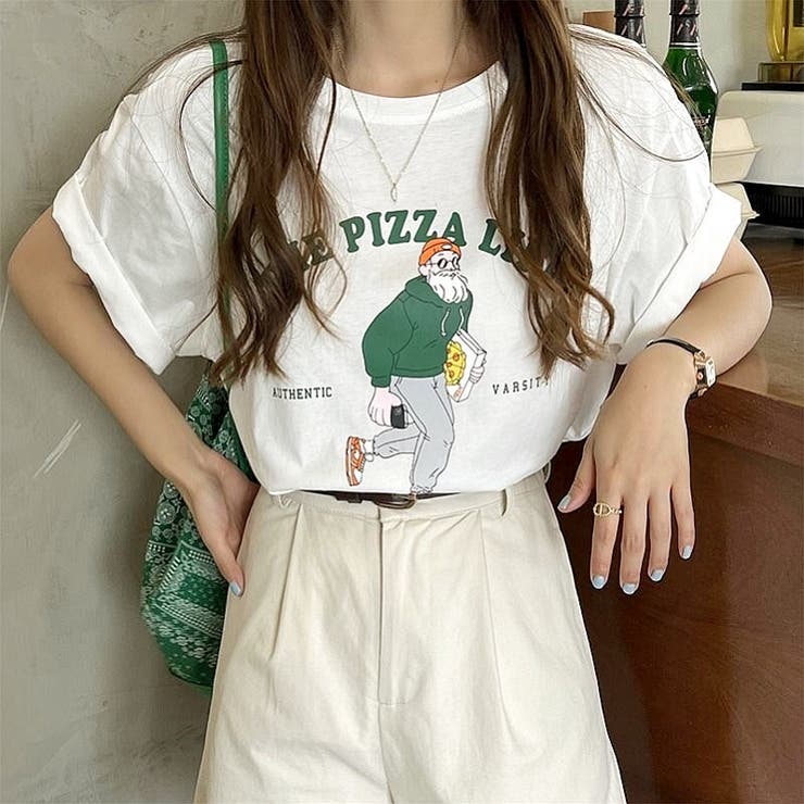 イラストロゴプリントオーバーサイズTシャツ 夏 韓国[品番
