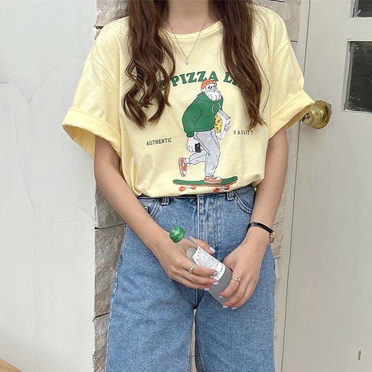 イラストロゴプリントオーバーサイズTシャツ 夏 韓国[品番