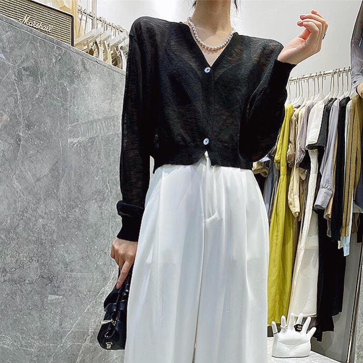 senee クロップドシアーカーディガン　ブラック cropped sheer cardigan（クロップドシアーカーディガン