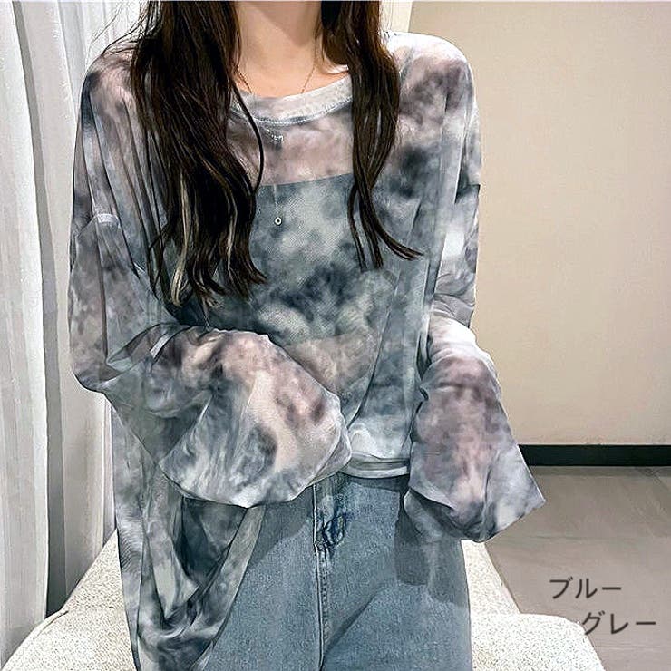 ニュアンス柄シアートップス 晩夏 初秋[品番：SHNW0007494