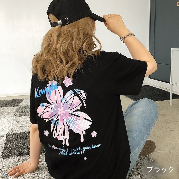 フラワープリントルーズTシャツ 夏 韓国[品番：SHNW0007579]｜SHEENA