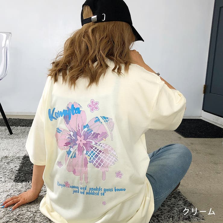 フラワープリントルーズTシャツ 夏 韓国[品番：SHNW0007579]｜SHEENA