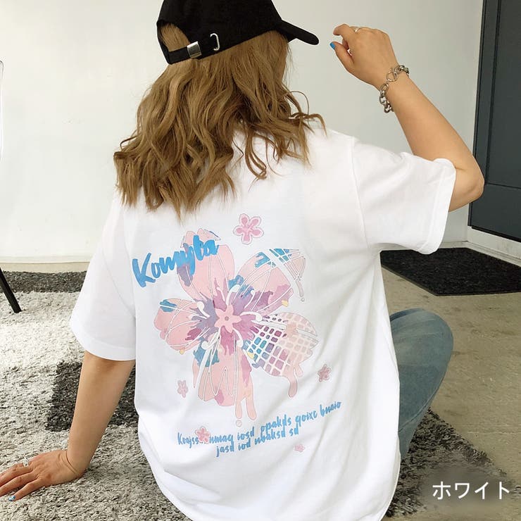 フラワープリントルーズTシャツ 夏 韓国[品番：SHNW0007579]｜SHEENA