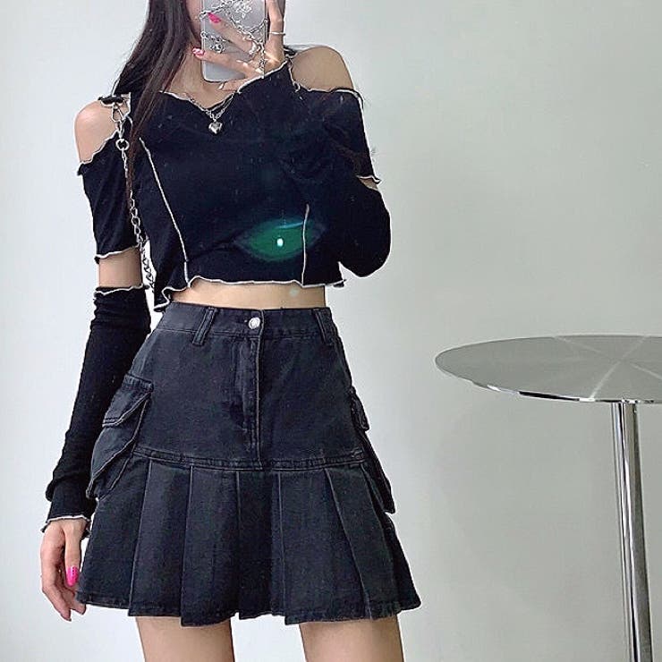 アームウォーマー付オープンショルダーニットトップス 韓国 韓国