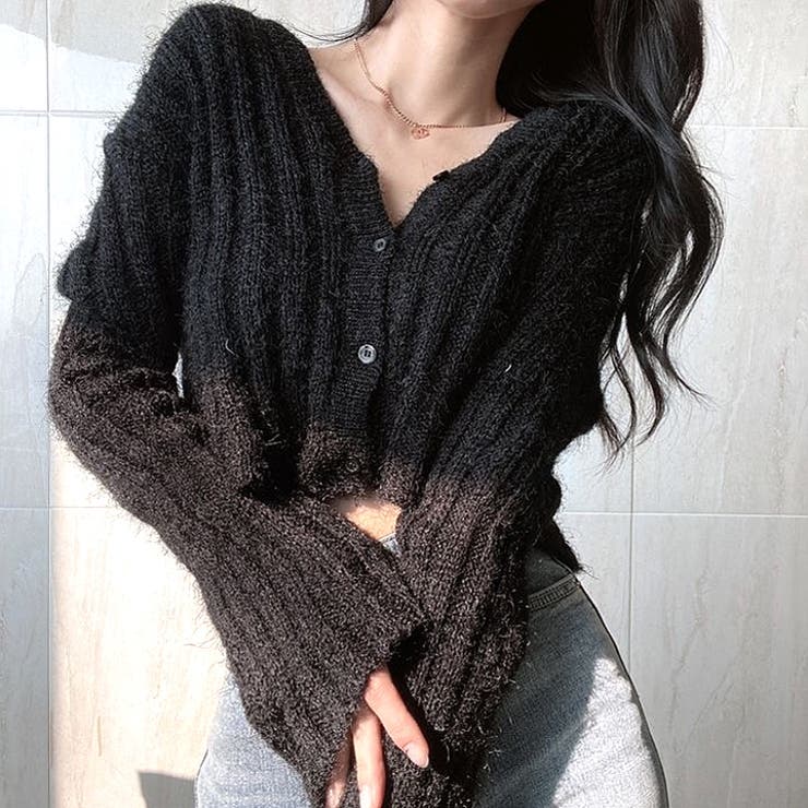 クロップド丈フェザーニットカーディガン 秋 冬[品番：SHNW0007747