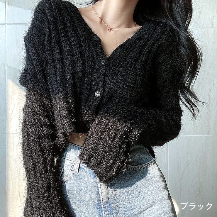 クロップド丈フェザーニットカーディガン 秋 冬[品番：SHNW0007747