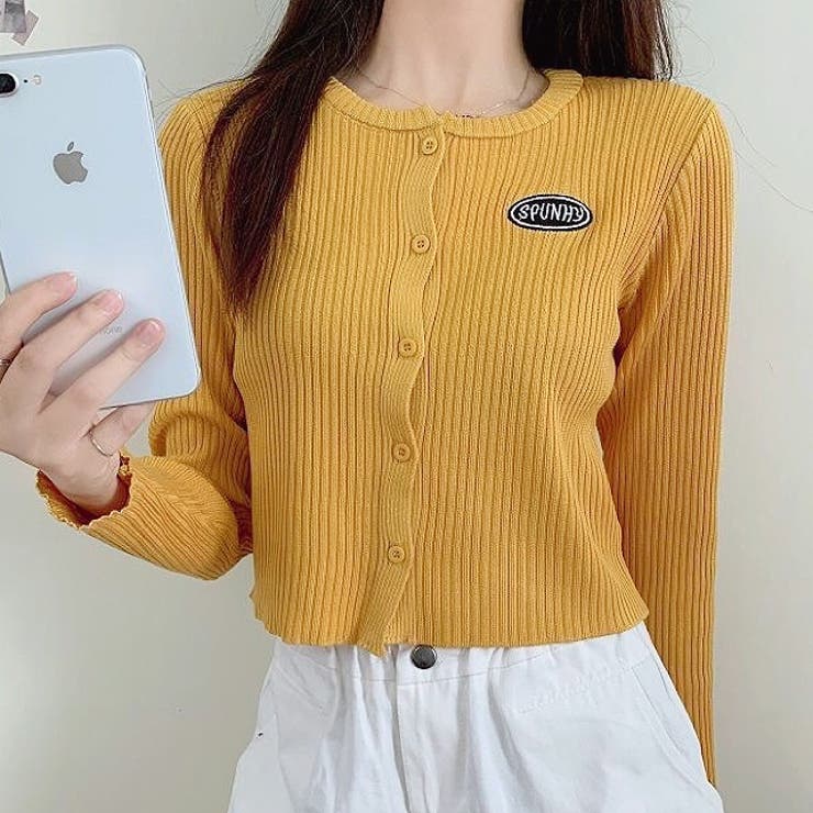 刺しゅうロゴクロップドリブニットカーディガン 秋 冬 | SHEENA  | 詳細画像15 